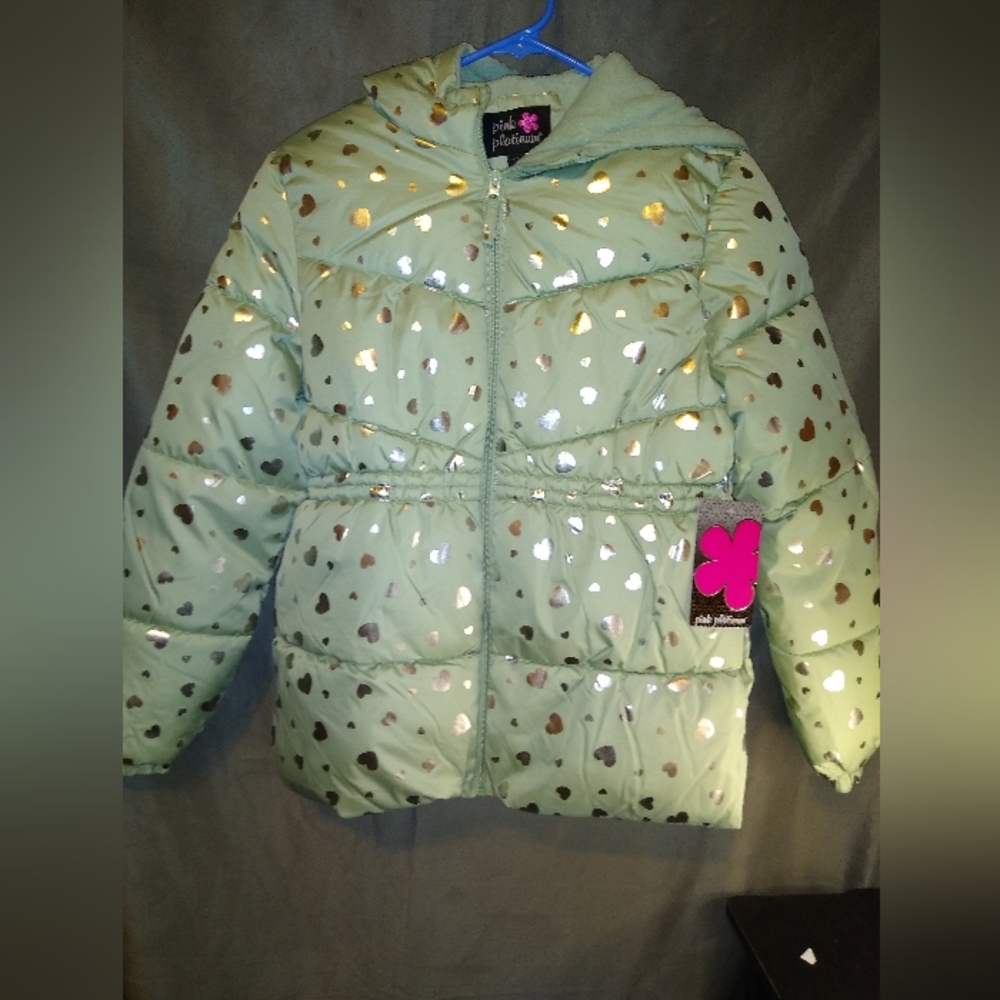 Pink platinum green girls size 14 puffer jacket